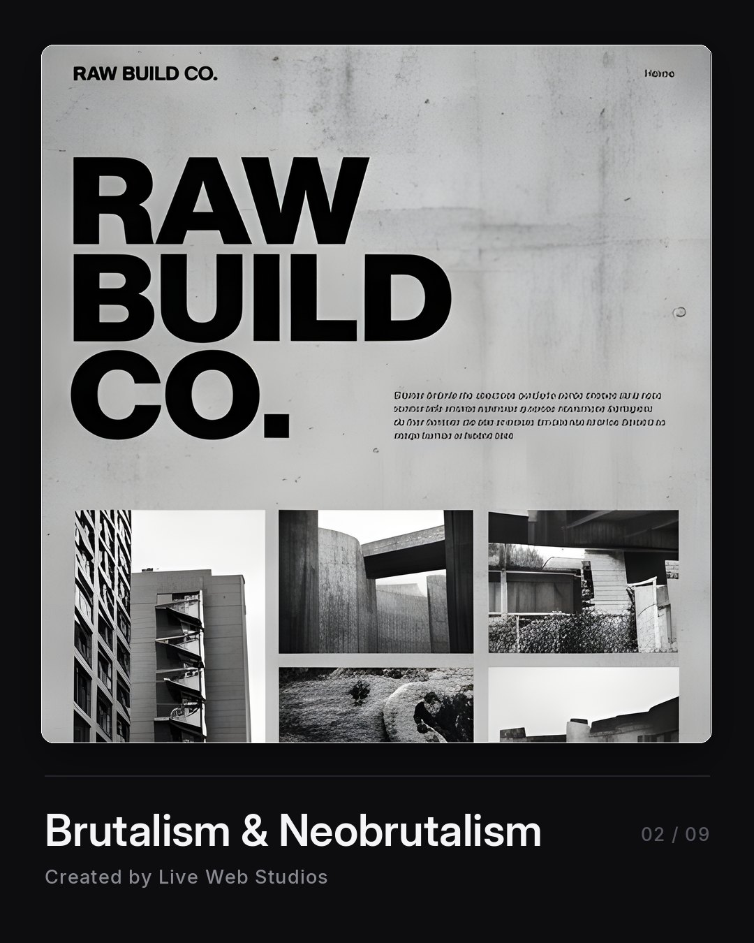 Brutalist website design for a construction company, heavy black type on raw concrete