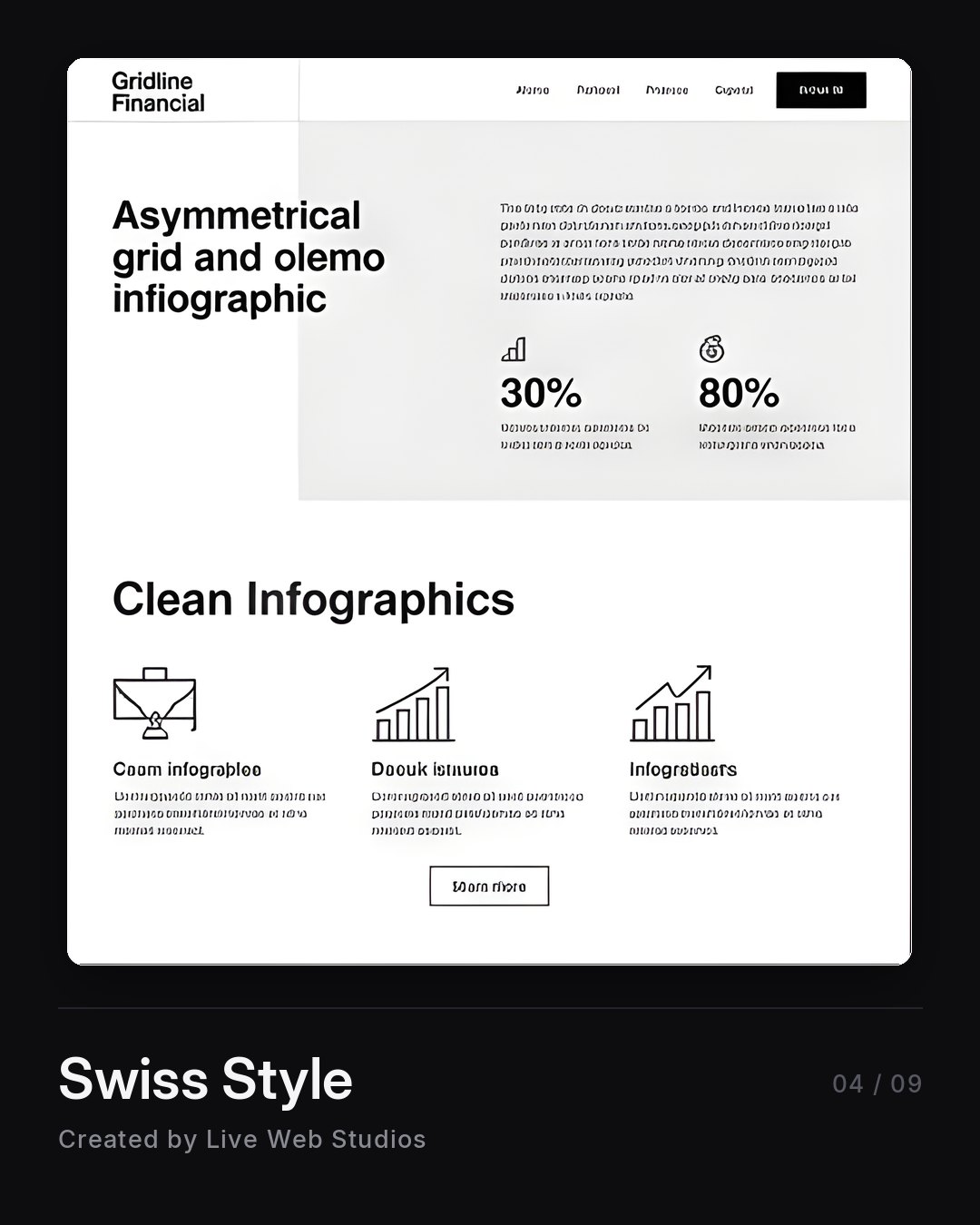 Swiss style website design for a financial firm, strict grid and asymmetric layout