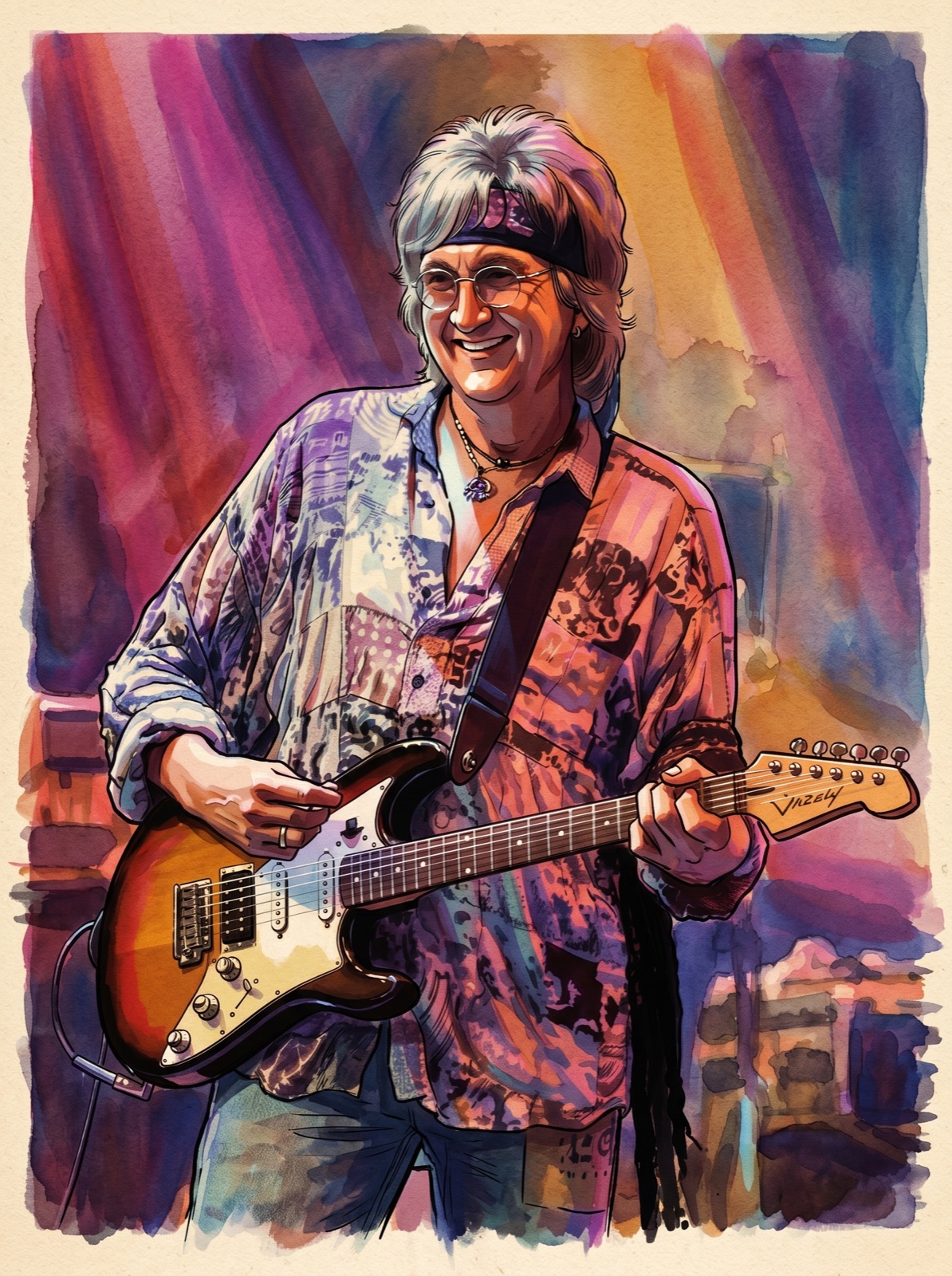 Mid-century American illustration style — Lee Scott Howard on guitar