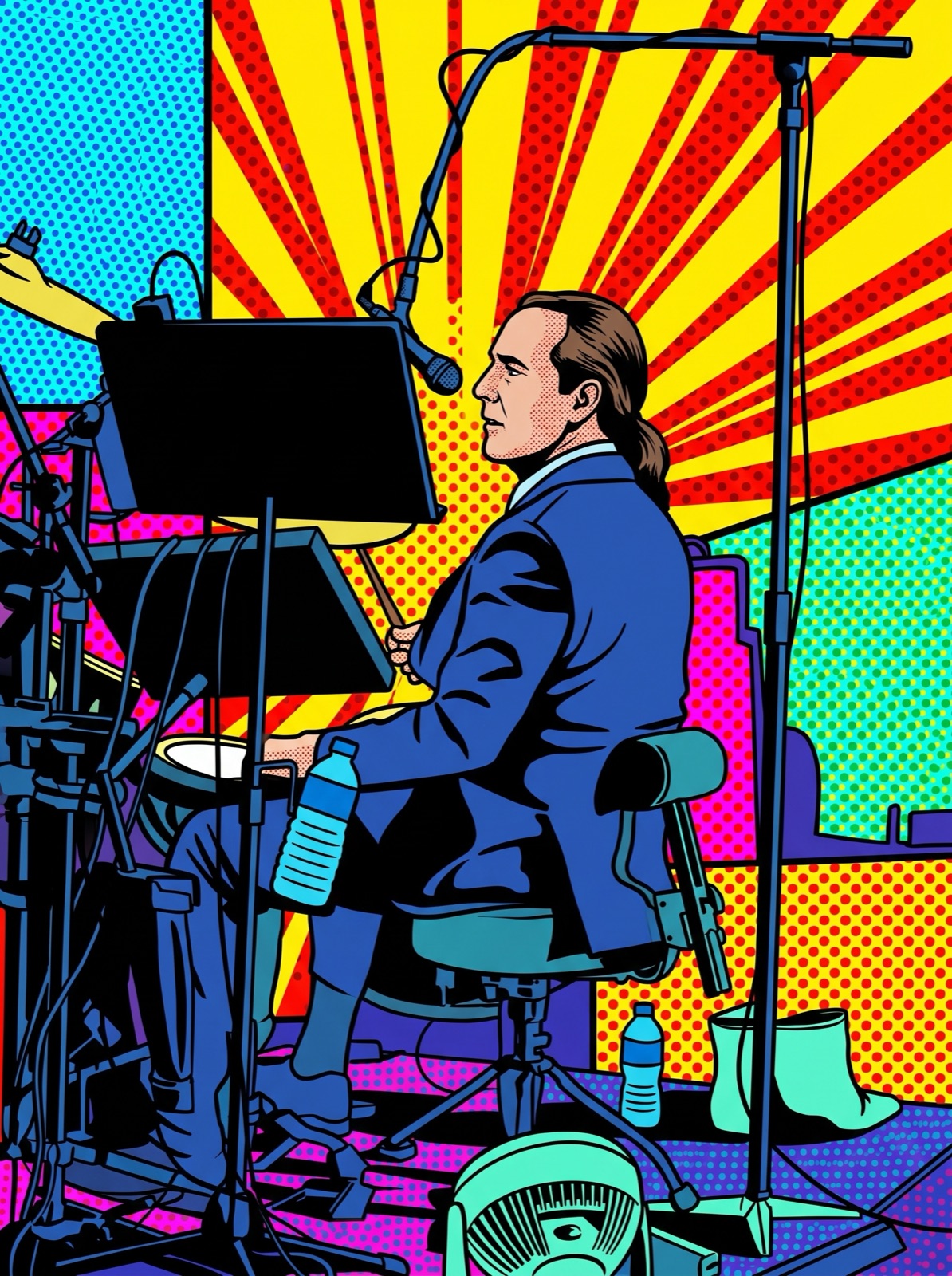 Pop-art halftone style — band performance